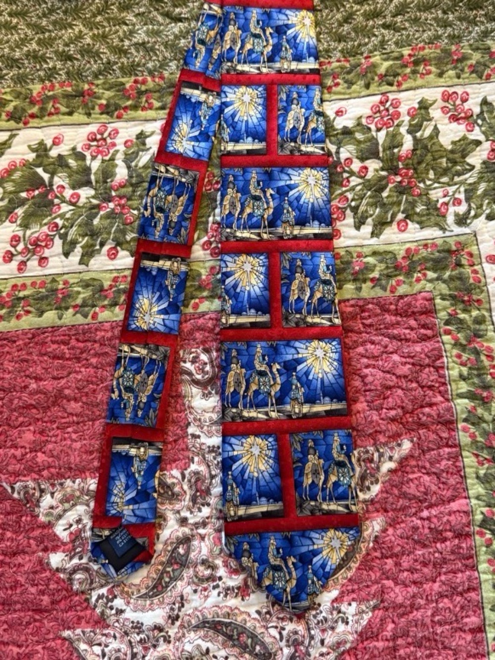 John Ashford Blue and Red Novelty Camel Print Silk Tie